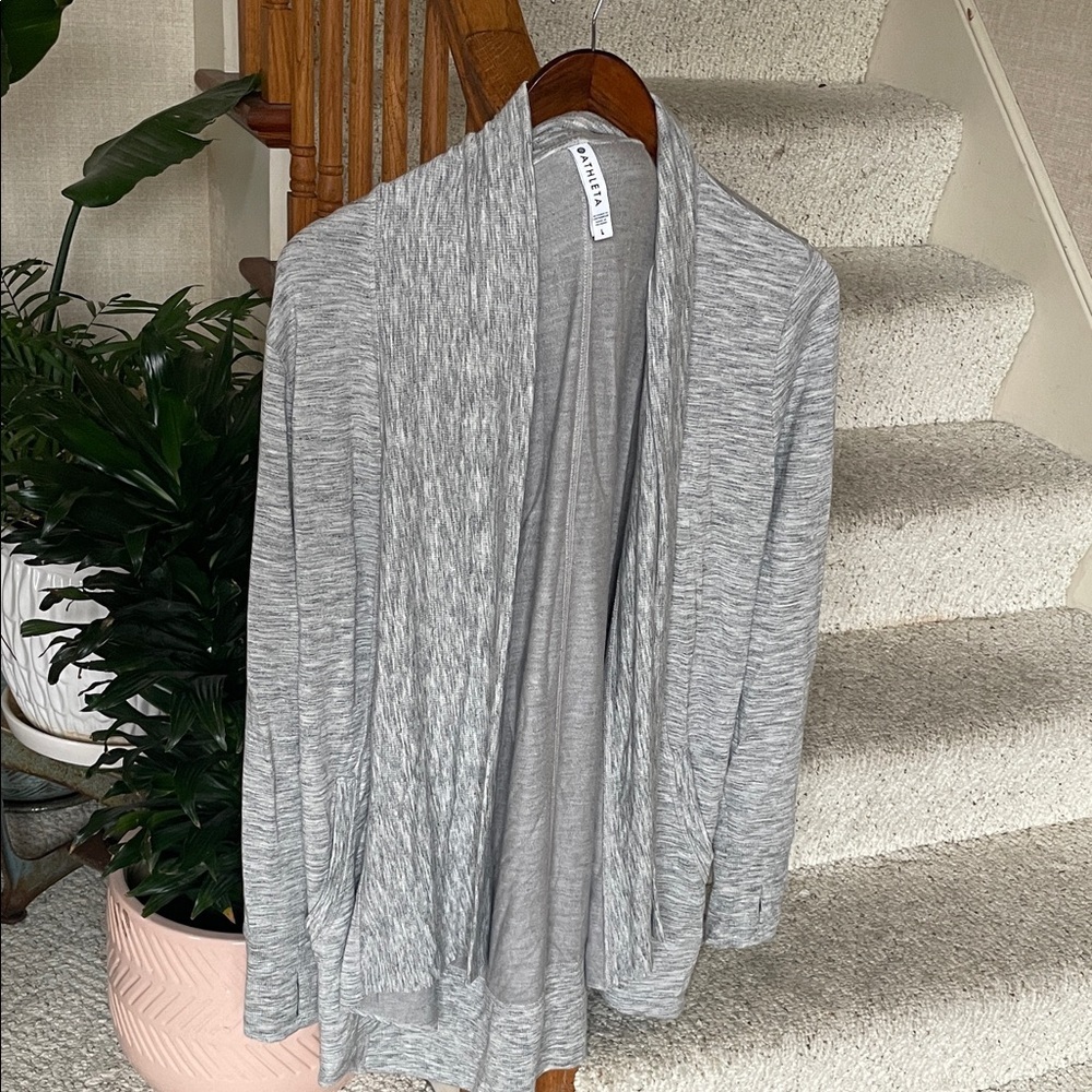 Athleta Pranayama Restore Wrap Casual Open-Front Gray Heather Cardigan